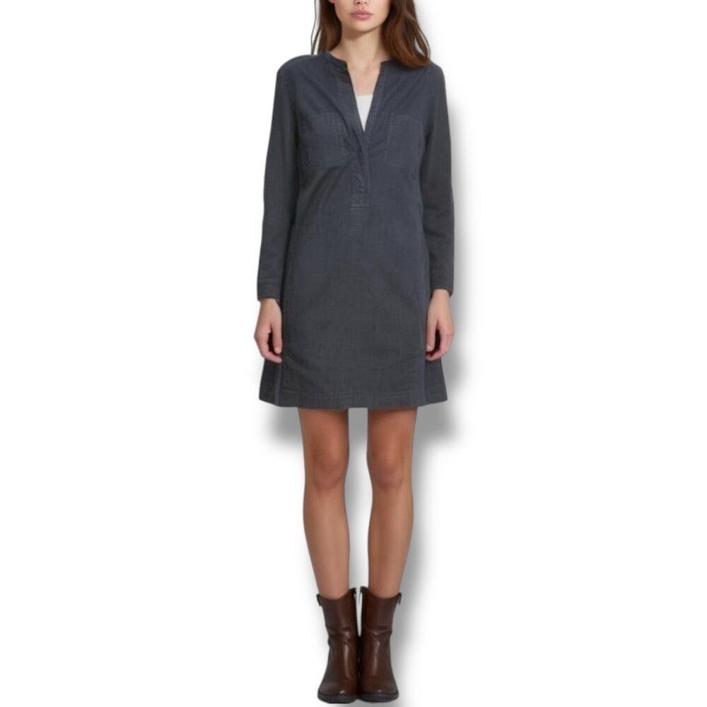 Vince Womens Size 10 Popover Denim Shirt Dress Dark Blue Above Knee Casual Basic